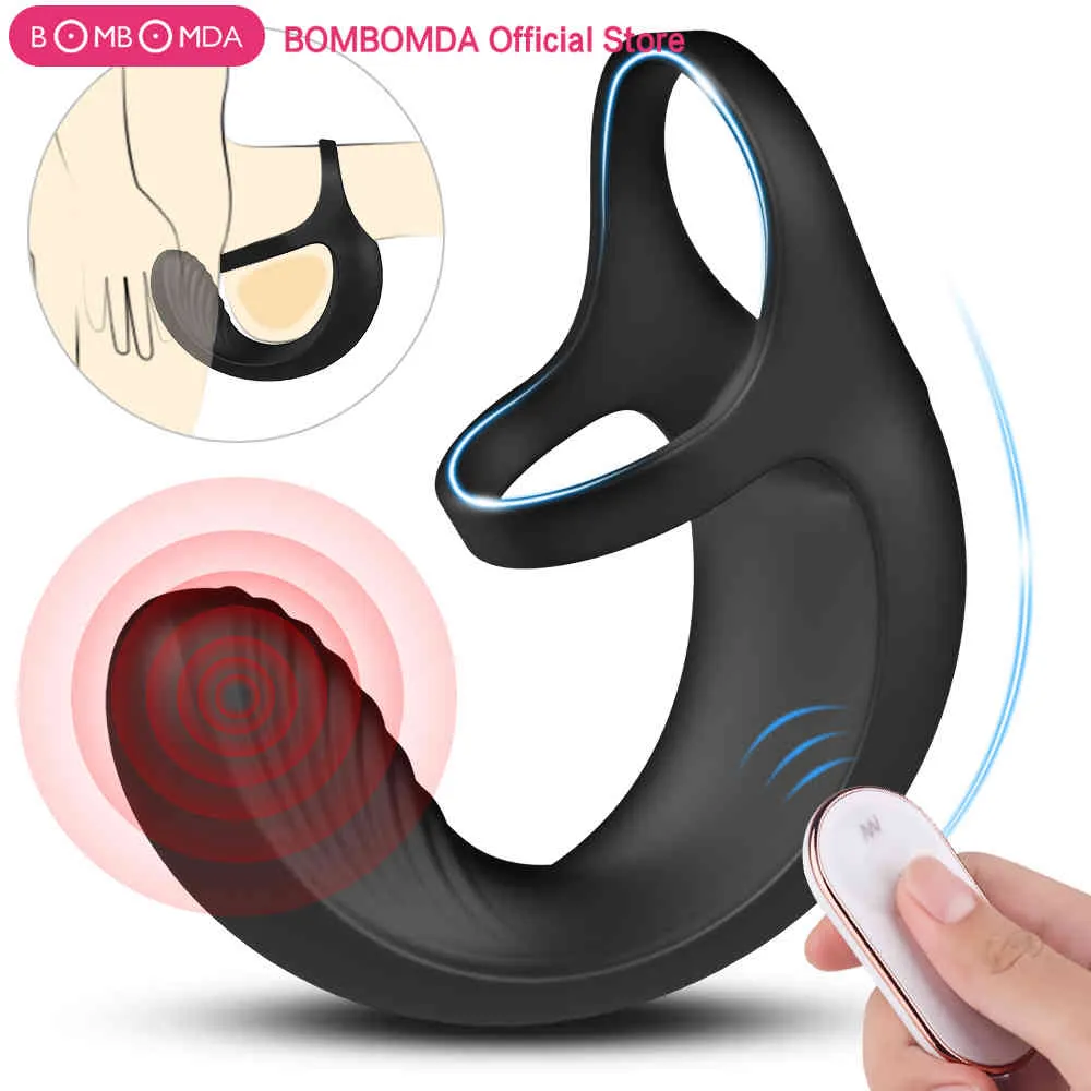 9 Modes Vibrant Pénis Masseur Anneau Gode Sex Toys pour Hommes Scrotum Masseur Mâle Cage De Chasteté Testicule Bondage Vibrateurs X0320