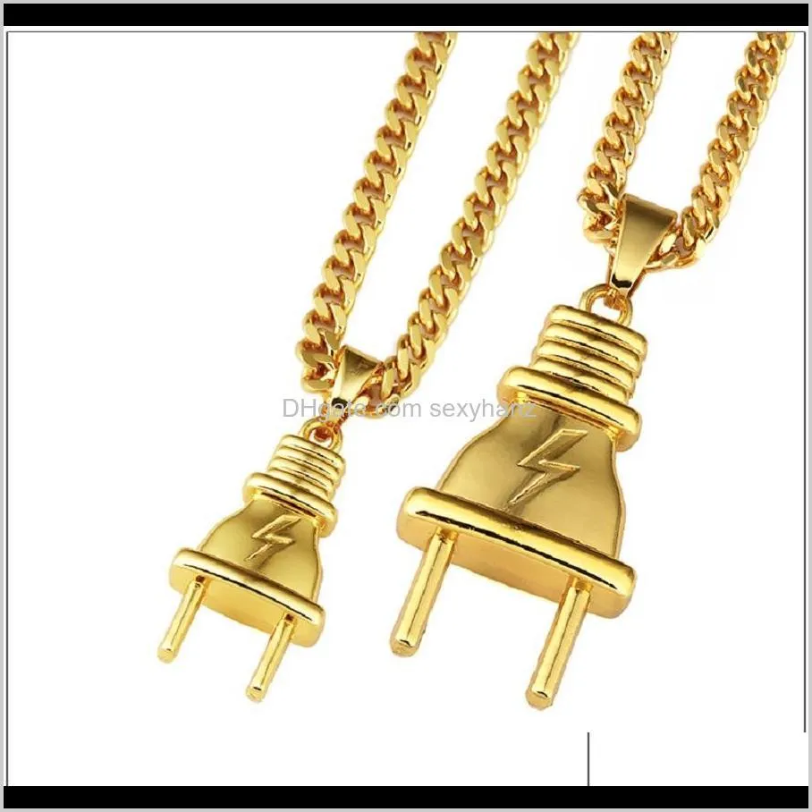 Colliers Jewelrymens Hip Hop Or Bijoux Collier Plug Pendentif Charme Femmes Cadeaux En Acier Inoxydable 75Cm Longue Chaîne De Mode Punk Pendentifs D