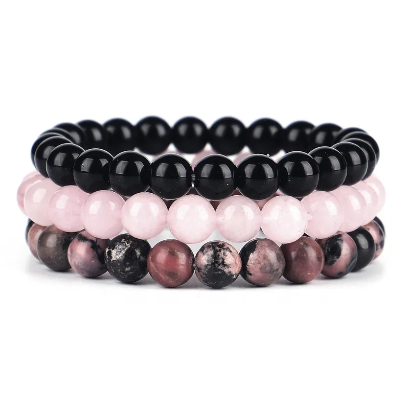 3pcs/set Natural Stone Handmade Beaded Strands Elastic Charm Bracelets For Women Girl Party Club Yoga Fashion Jewelry