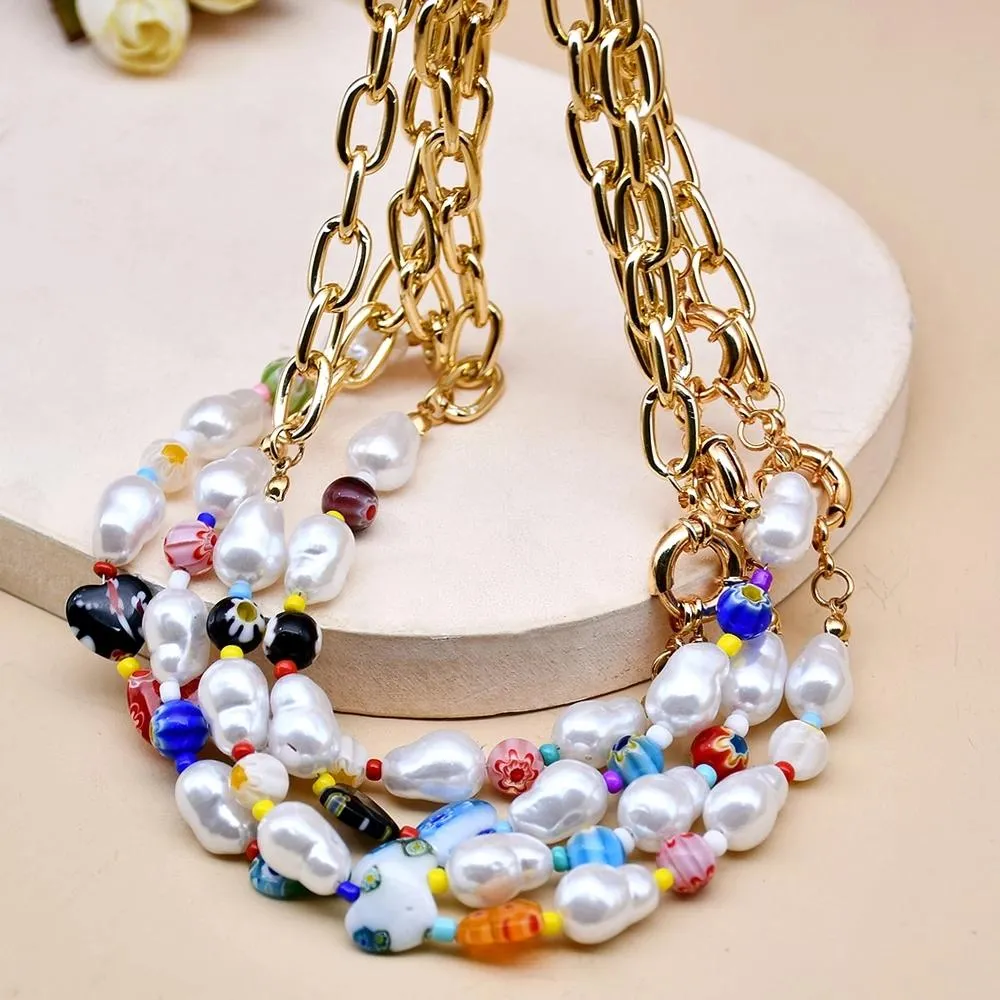 Kvinnliga smycken handgjorda hjärtat pärlhalsband simulerade pärlor halsband