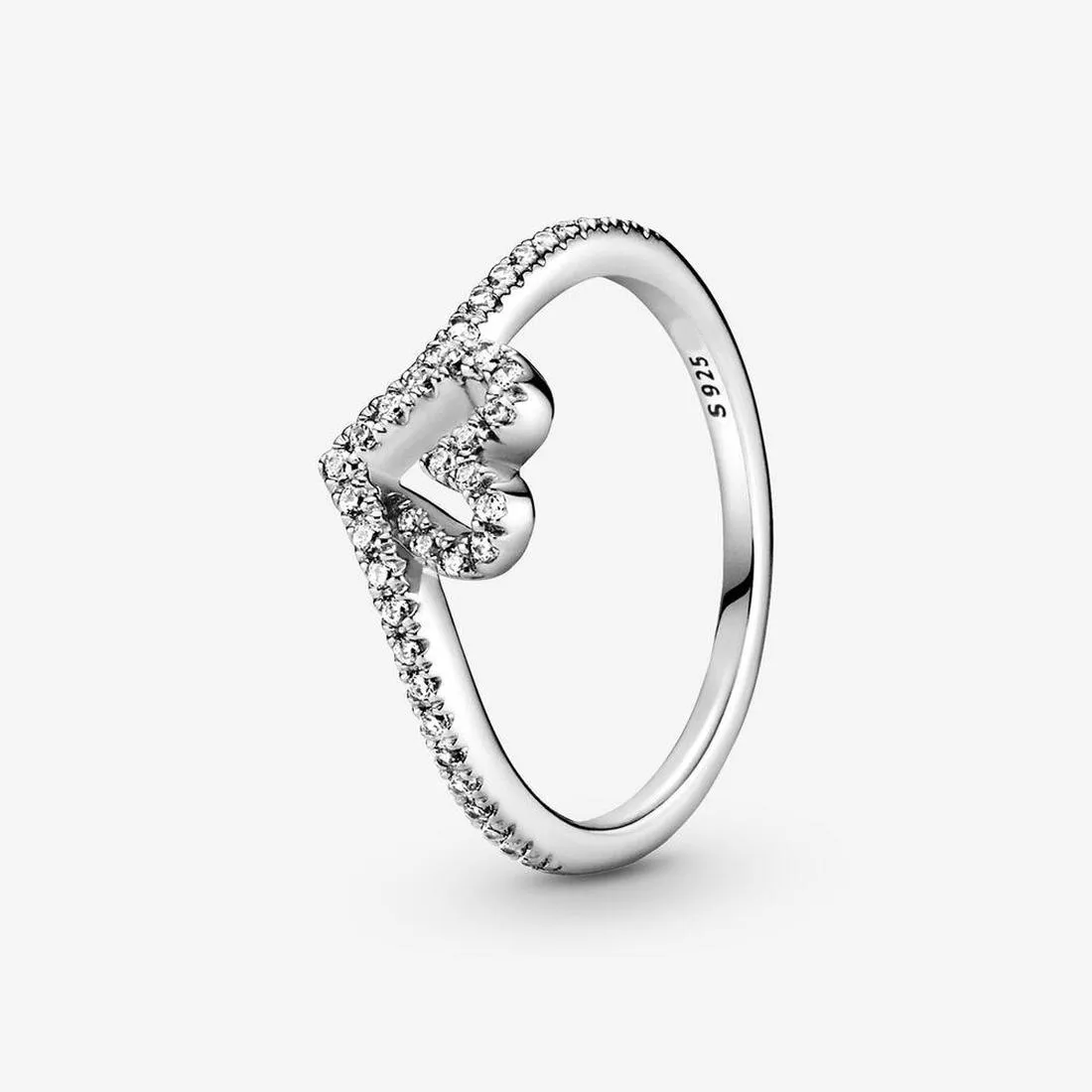 Gioielli firmati 925 Anello nuziale in argento Pandora Pandora scintillante Wishbone Cuore Anello Cubic Zirconia Diamanti Stile europeo Anelli Compleanno Donna Regalo