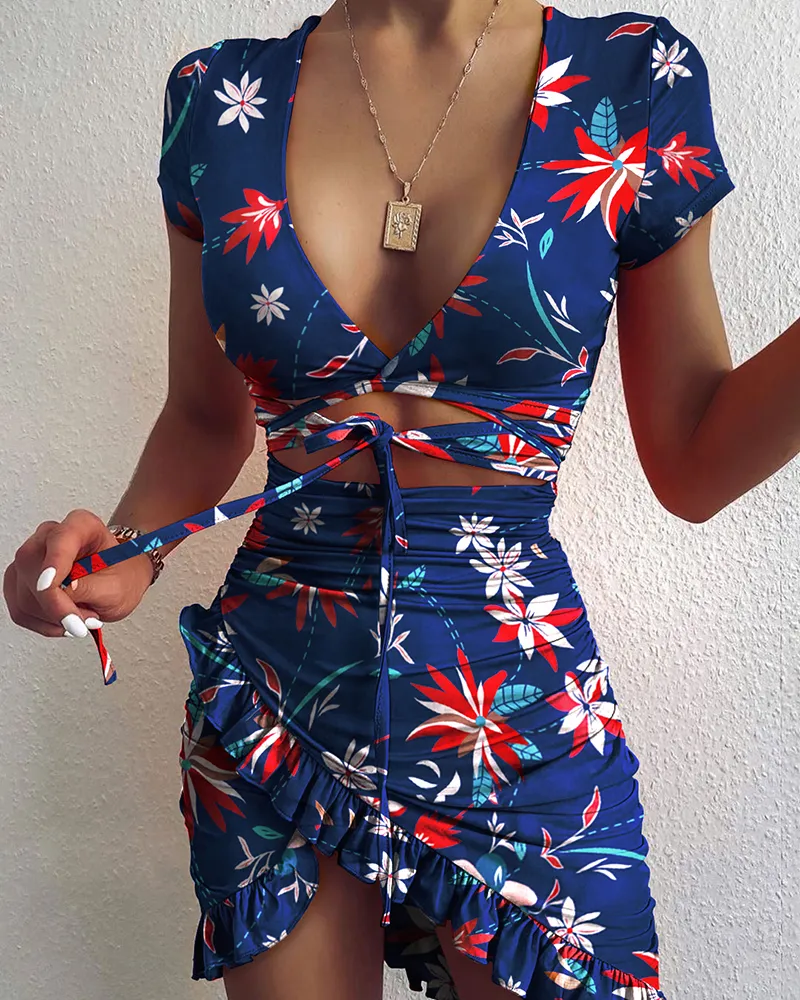 Tie up mini deals wrap dress
