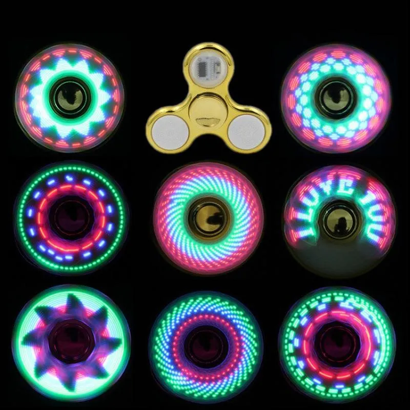 Cool Draaiende Top Coolste LED Licht Veranderende Fidget Spinners Finger Toy Kids Speelgoed Auto Change Patroon met Rainbow Up Hand Spinner