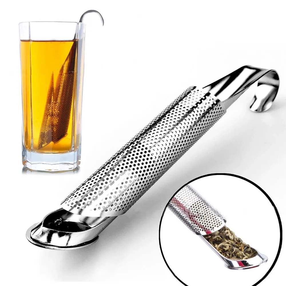 Akcesoria kuchenne Sitko herbaty Niesamowite 304 Stal nierdzewna Infuser Rury Design Touch Holder Narzędzie Teaspoon Filtr