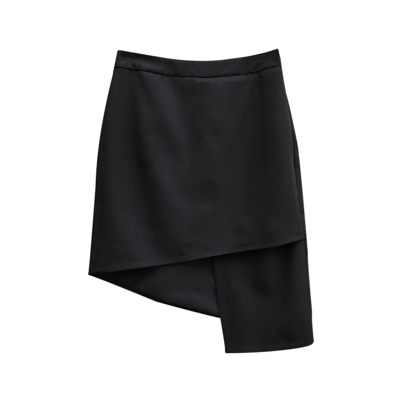 Women Party Mini Skirt Brwon Khaki Black Asymmetrical A-line Solid S0242 210514