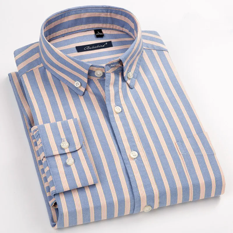 Brands Designer 100% Cotton Oxford Mens Shirts High Quality Striped Business Casual Soft Dress Social Shirts Regular Fit Male Sh