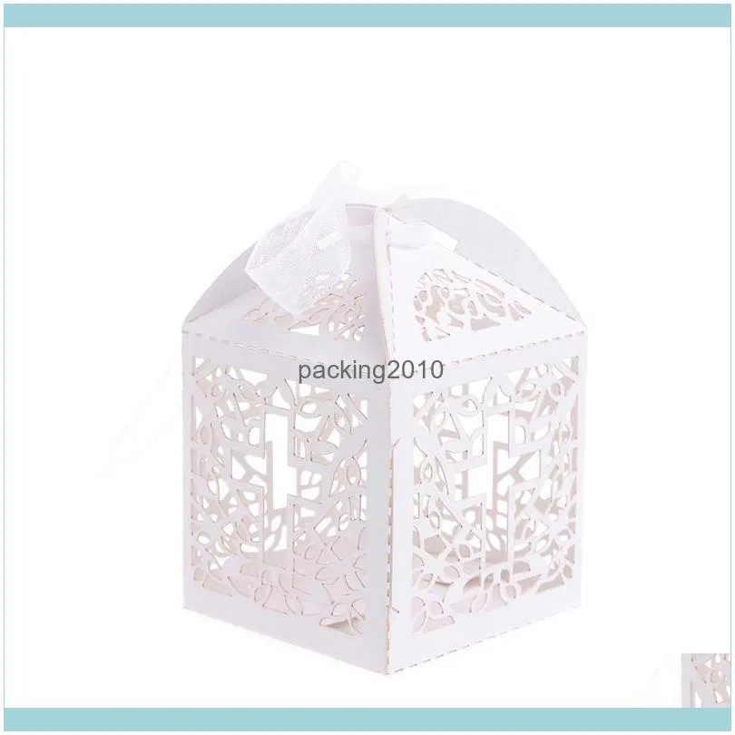 Gift Wrap 50Pcs Cross Laser Cut Candy Boxes W/Ribbon Wedding Party Baby Shower Favor 72XF1