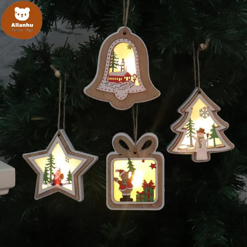 Décorations de pendentif d'arbre de Noël, pendentifs en bois, arbre de Noël illuminé, cloches, paquets cadeaux, étoiles à cinq branches, Halloween, nouvel an, cadeaux de la Saint-Valentin sz