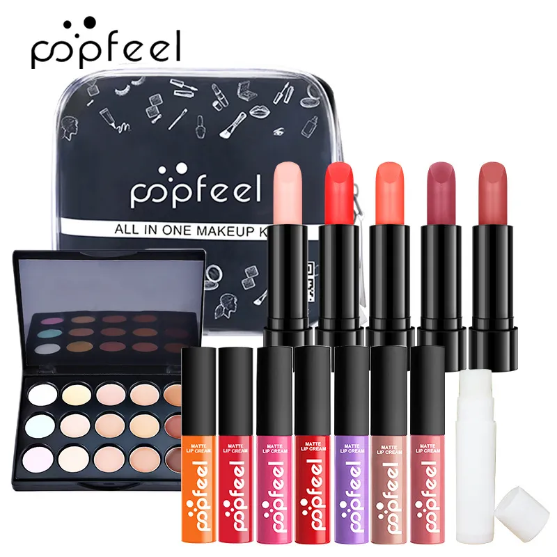 15 stks in 1 make-upset Lipstick Lip Gloss Concealer Foundation Make Up Tassen Cosmetics Kit Kit001
