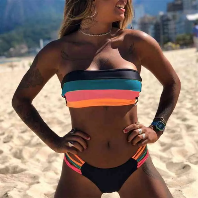 Women Swimsuit Bikini Set Arrival Plus Size Bandage Bathing Suit Female Swimwear Sets Striped Swim Beach Wear 210629