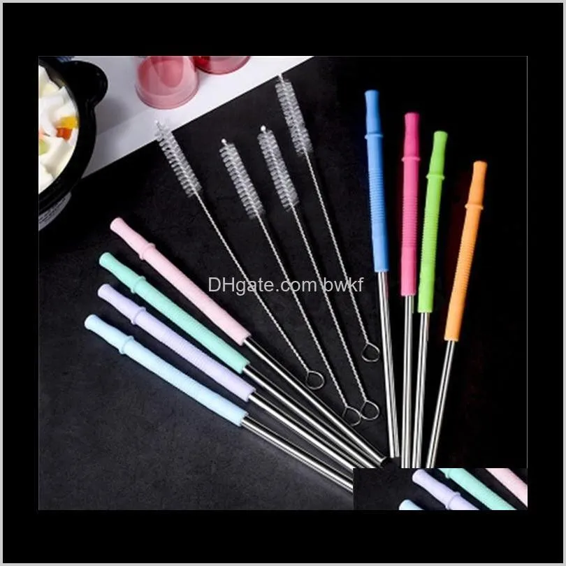 hot sale stainless steel portable straw reusable metal straw silicone coffee juice straw with cleaning brush sz647