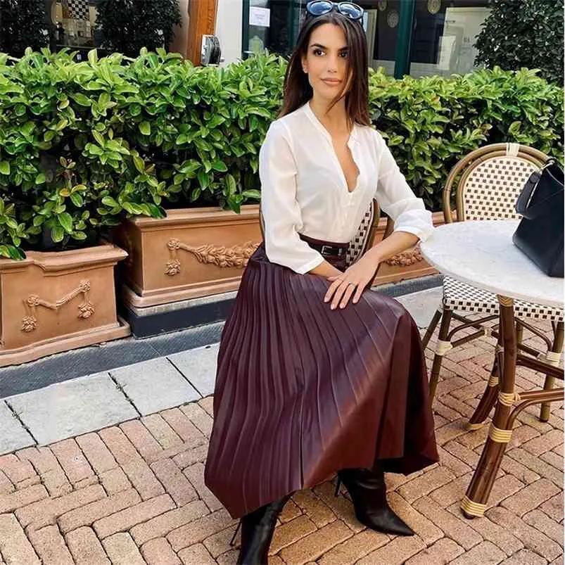 Faux PU Leather A-line Long Skirt Streetwear Vintage Asymmetrical Autumn Winter Maxi for Women Clothes 210427
