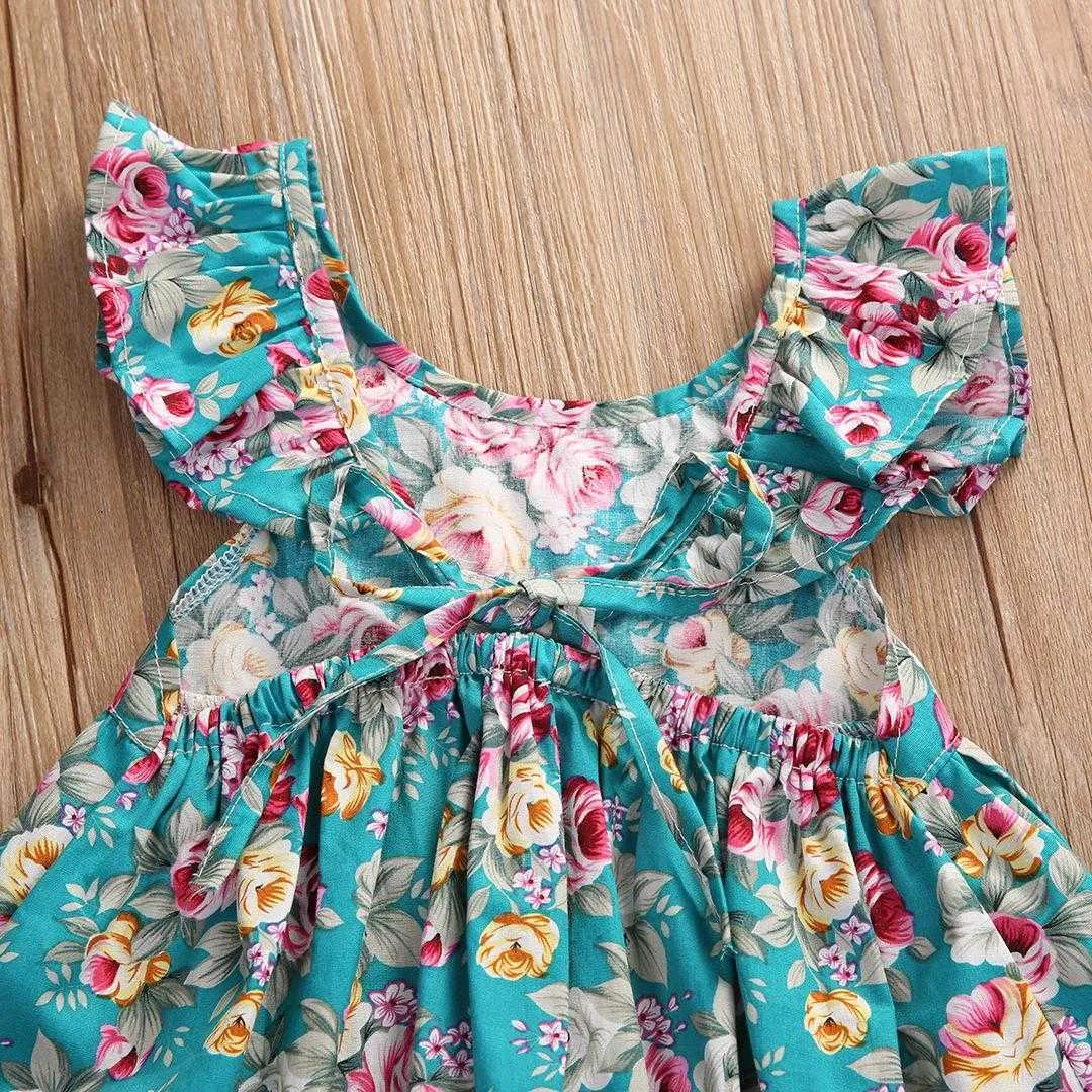 1-3Years Kids Baby Girls Summer Sleeveless Flower Printed Princess Dress Fashion Beach Chidren Skirt with Panties 80cm-110cm
