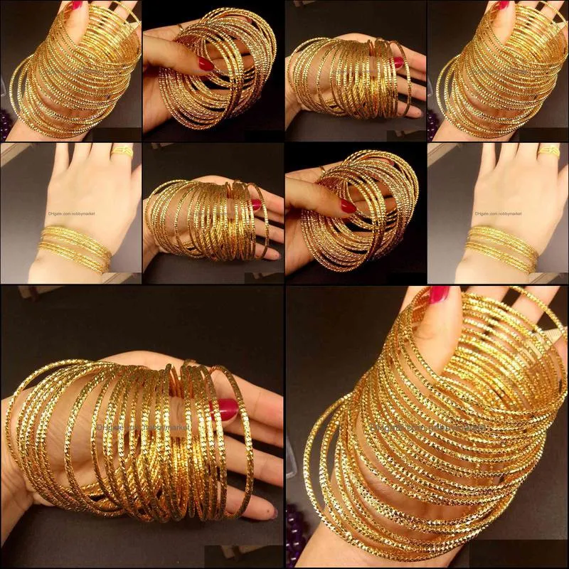 10 Pieces Wholesale Thin Bangle Unopen Yellow Gold Filled Classic Style Womens Bangle Bracelet 210408