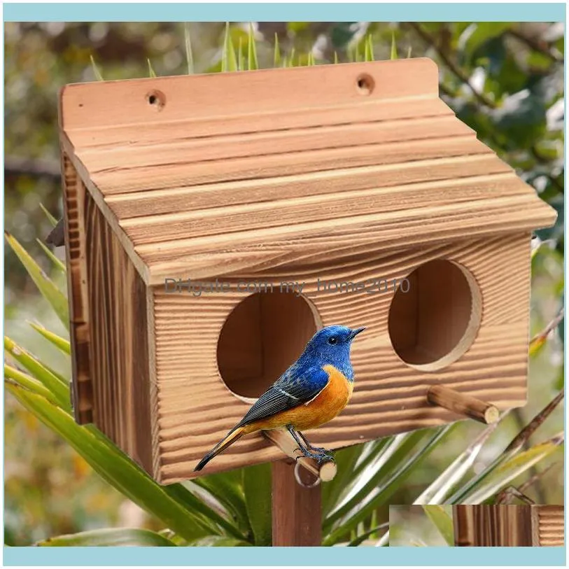 Wooden Nesting Cage Bird House Hut Breeding Box Feeding Nest Birdhouse Home Outdoor Solid Wood Birds Shelter Cages