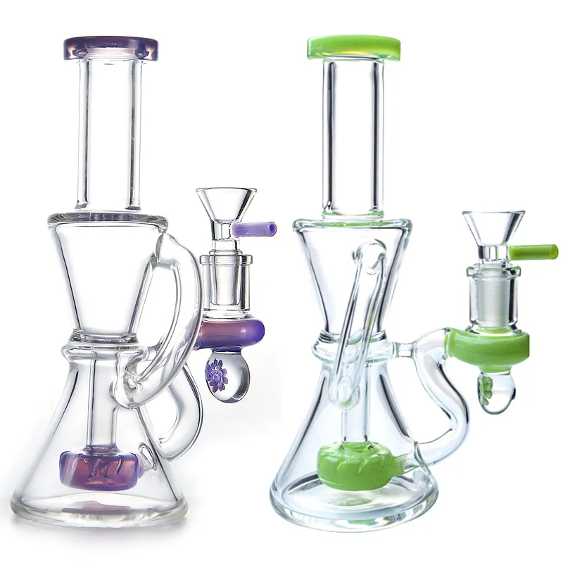 Hookah Klein de 7 polegadas com chuveiro PERC PERC RECYCLER DAB DAB RECT com junta e tigela de 14 mm