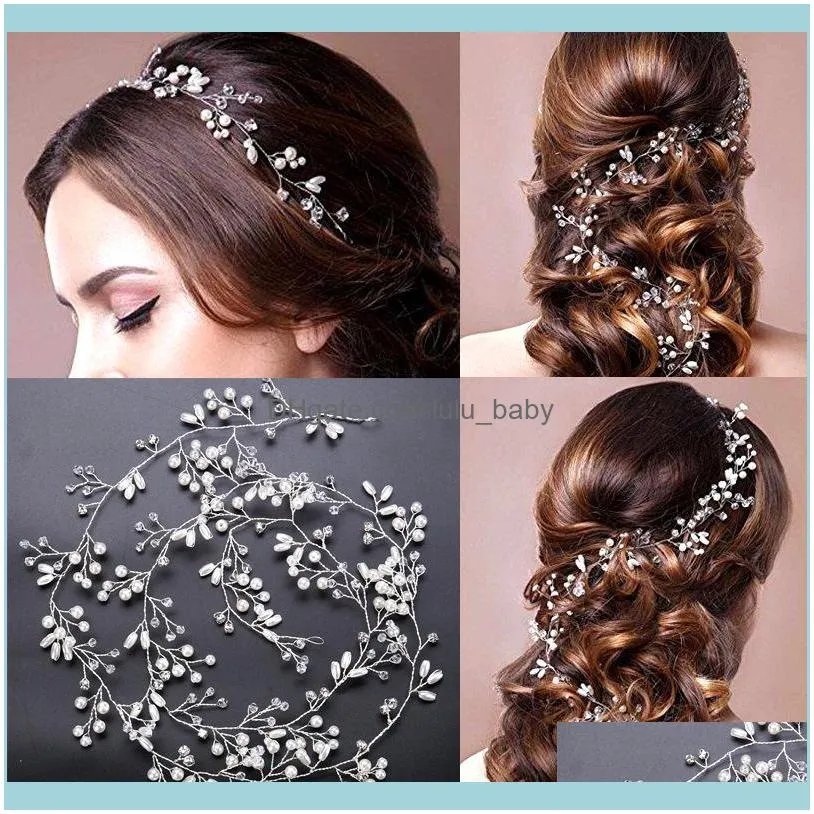 2020 Wedding Crystal Pearl Headband tiara Flower Headpiece Vine Women Jewelry Bridal Hair Accessories