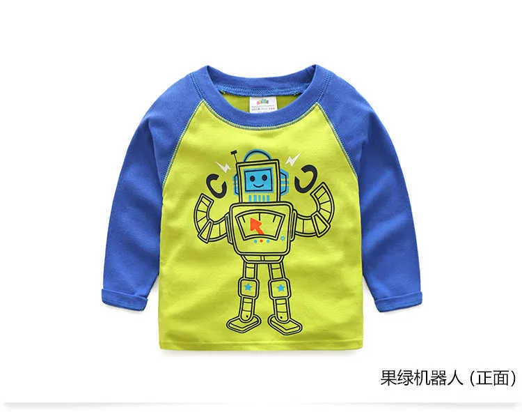  Spring Autumn For 2-8 9 10 Years Children Cotton Striped Color Patchwork Cartoon Animal Baby Kids Boys Long Sleeve T-Shirts (26)