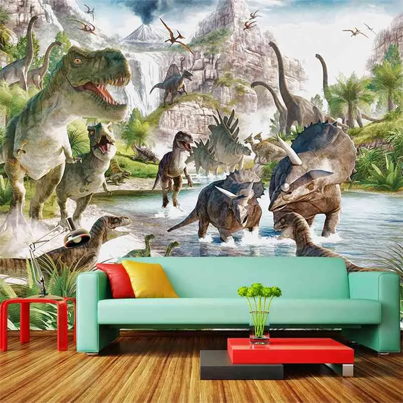 Carta da parati personalizzata 3D murale Cartoon Dinosaur World Camera da letto Soggiorno Divano TV Sfondo Murales Po Carta da parati per pareti 3D 210722