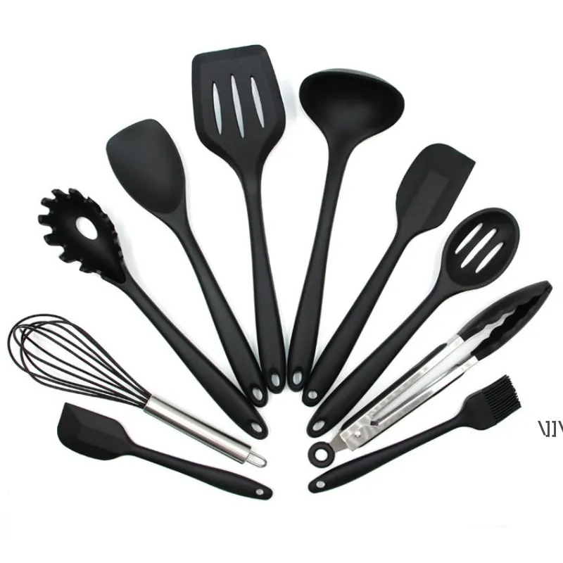 Silicone Kitchenware Set Kitchen Utensils Non-stick pan Spoon Egg Beater shovel Cooking Gadgets 10Piece/Sets Kitchenware RRD12610