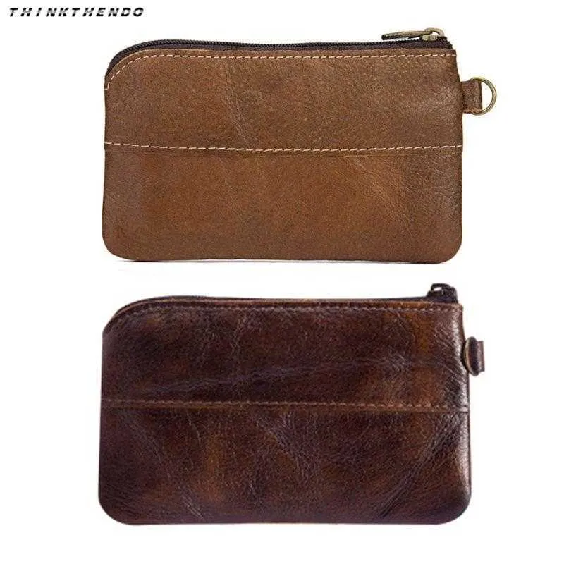 Purses THINKTHENDO Fashion Men's Coin Vintage Leather Mini Purse Card Case Holder Wallet Clutch Male Short Zipper Small Change Bag