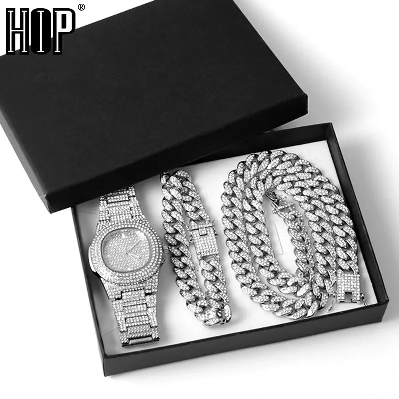 thumbnail interactive-video image 1 of NYBling Miami Cuban Link Combo Set – 30" Chain & 7.5" Bracelet In CZ Hip Hop Style 1 of 3