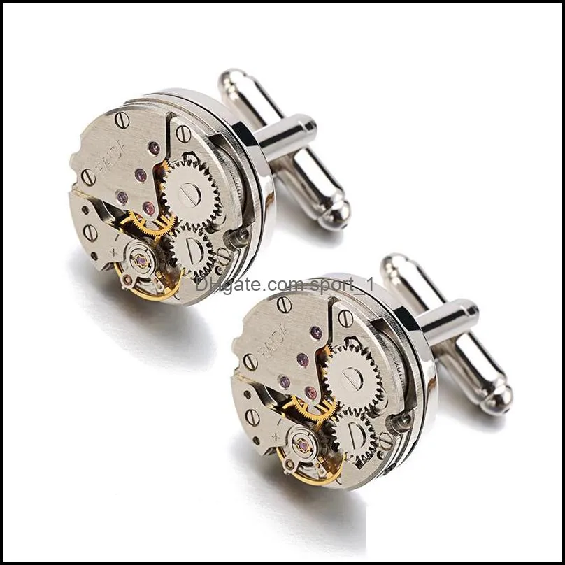 Manchet links klemmen tacks real tie clip niet -functionele horloge beweging manchetknopen voor mannen roestvrijstalen sieraden shirt manchetten cuf flinks wie