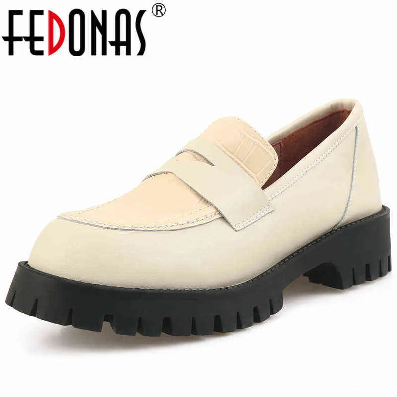 Dress Shoes Fedonas Classic Vrouwen Pompen Lente Zomer Kwaliteit Echt Lederen Schoenen Vrouw Platforms Dikke Hakken Retro Beknopte Rijpe 220303