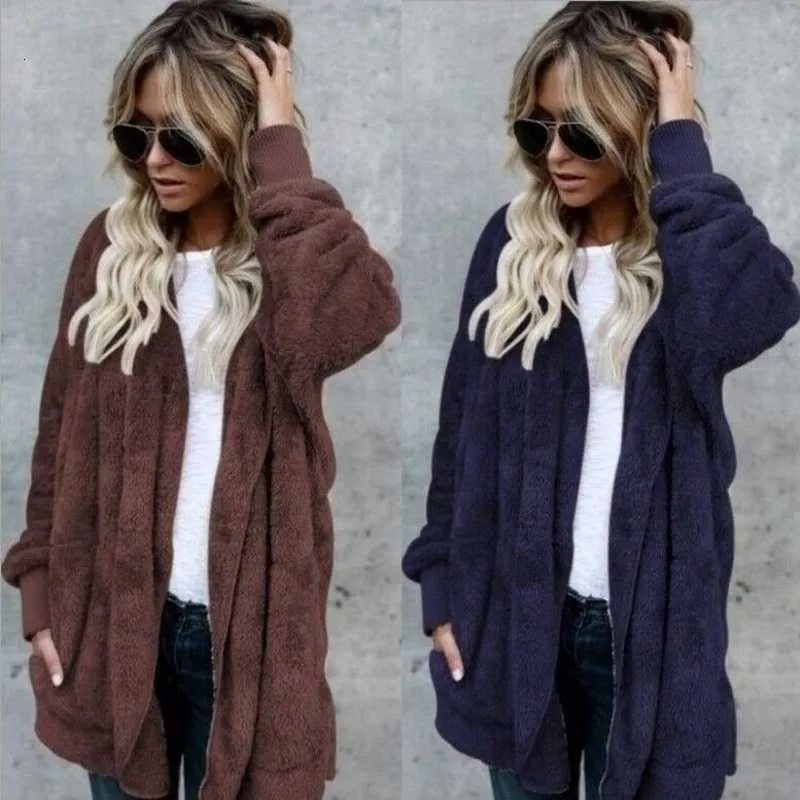 Suéteres tamanho grande s5xl pele sintética urso de pelúcia casaco jaqueta feminina moda ponto aberto inverno casaco com capuz feminino manga longa fuzzy jacket85 s