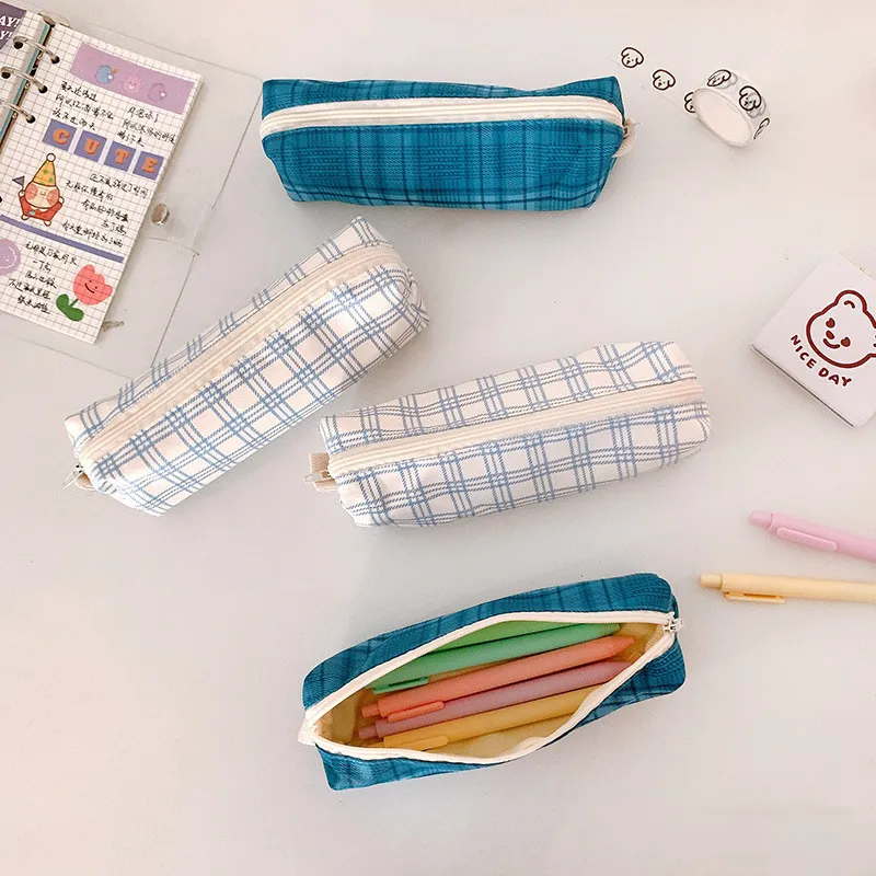 Fille mer sel plaid trousse à crayons rétro simple sacs de rangement sac de papeterie 2 couleurs bureau fournitures scolaires