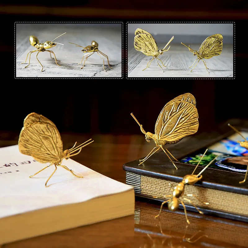 新しい創造的な装飾的な金属の手工芸品の銅の金の蟻蝶飾りの手作りのための現代美術の装飾アクセサリー210318