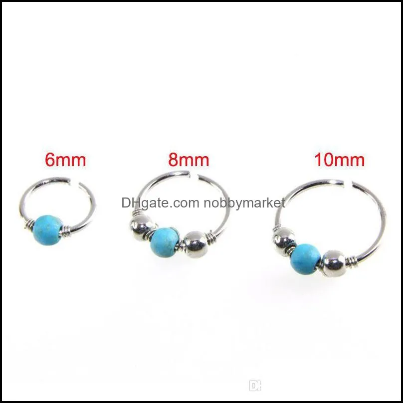 Stainless Steel Nose Ring Turquoise Nostril Hoop Nose Earring Piercing Jewelry