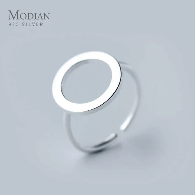 Classic Round Shape Sterling Silver 925 Ring for Women Fashion Open Adjustable Finger Fine Jewelry Girl Gift 210707