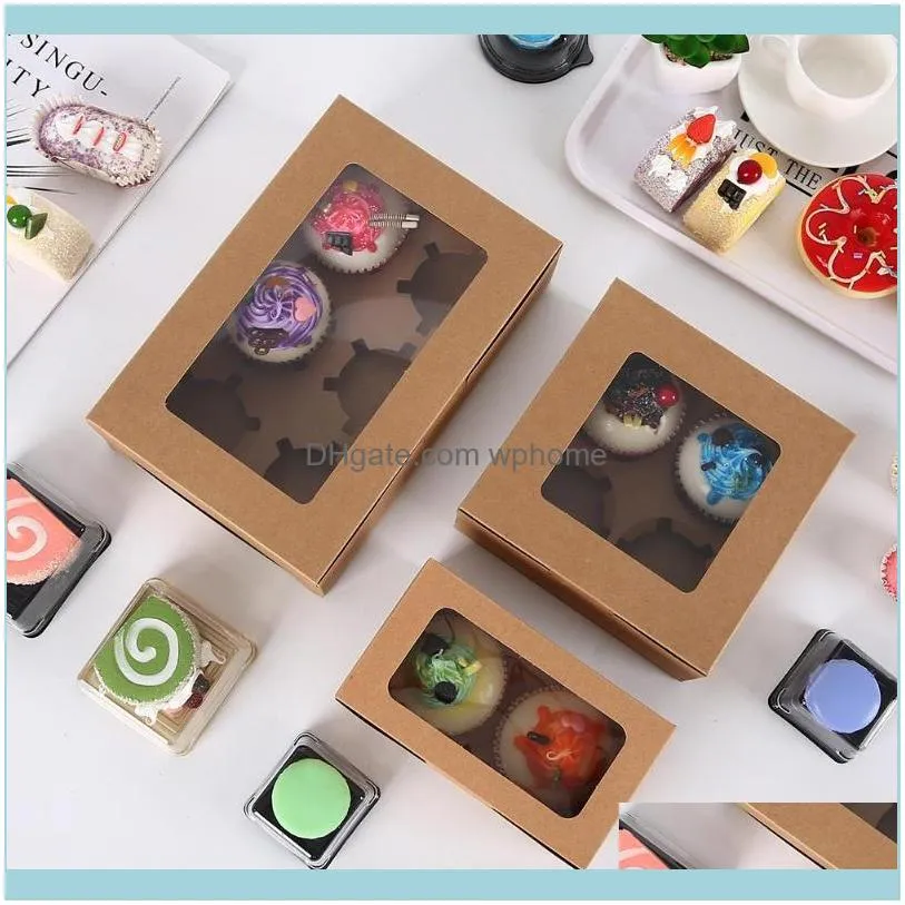 10Pcs Kraft Paper Cupcake Box Bakery Cake Container with Insert Display Window Holiday Party Supplies Gift Package