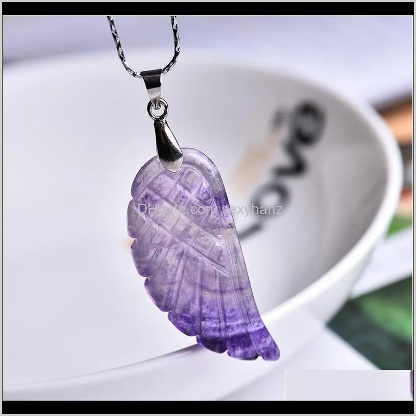 Rock Crystal Quartz Loose Pärlor 1pc Naturlig Fluorit Mineral Wing Guardian Noble Par Necklace Hänge DIY Present Smycken Män En Qylmym Drop