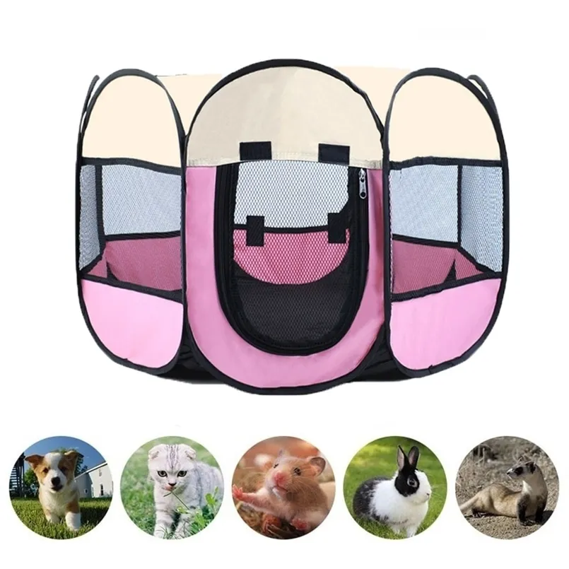 Portable Foldable Dog Cage Pet Tent Houses Playpen Puppy Kennel Cat House Octagon Fence Outdoor For Small Large Dogs Cats Crate 210924