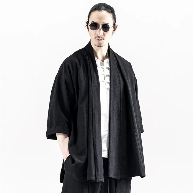 Japońska Streetwear Kimono Mężczyźni Czarna Kurtka Mężczyzna Harajuku Męskie Kurtki Bombowiec ZZ 210811