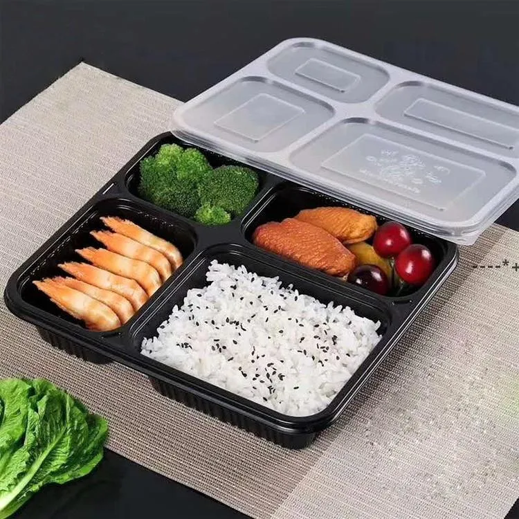 Ny4 fack Ta ut Containrar Grade PP Food Packing Boxes Högkvalitativ Engång Bento Box för hotell vid havet RRB11732