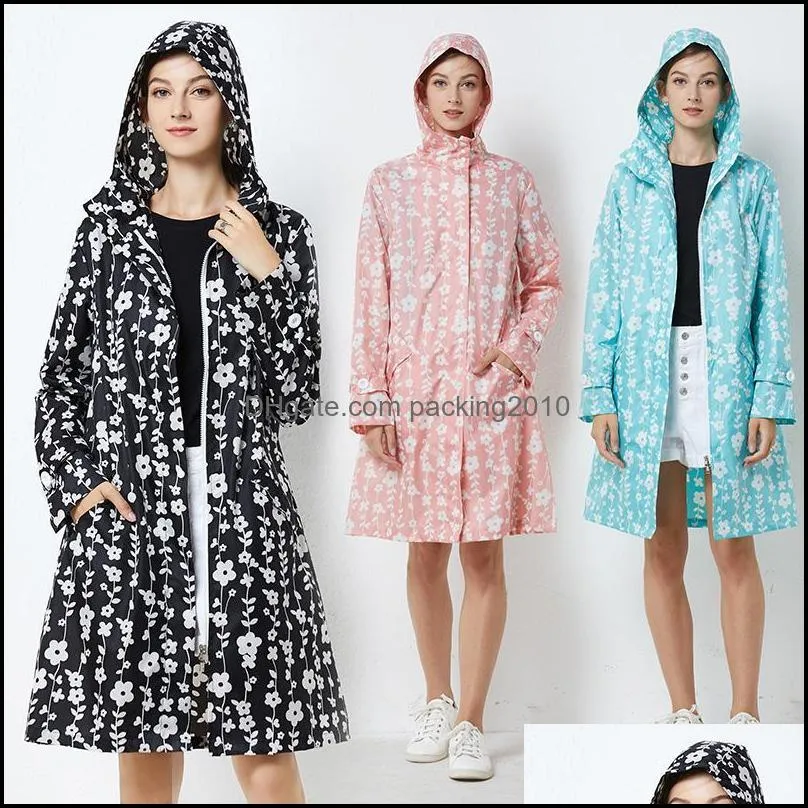 Raincoats Japanese And Korean Fashion Printed Raincoat Light Medium Length Slim Drifting Water Travel Climbing Poncho  Coat