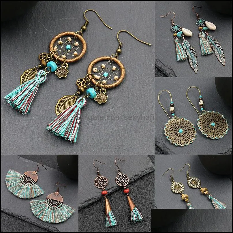 Europe hot retro palace tassel earrings pendant earrings original personality Dreamcatcher alloy accessories wholesale