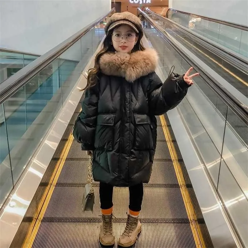 -20 Grad 5-12 Jahre Winter Teenager Jungen Mädchen Pelz Kapuze Daunen Ente Mantel Warme Kleidung Kinder Mädchen Winterjas Jacke Parkas 211027