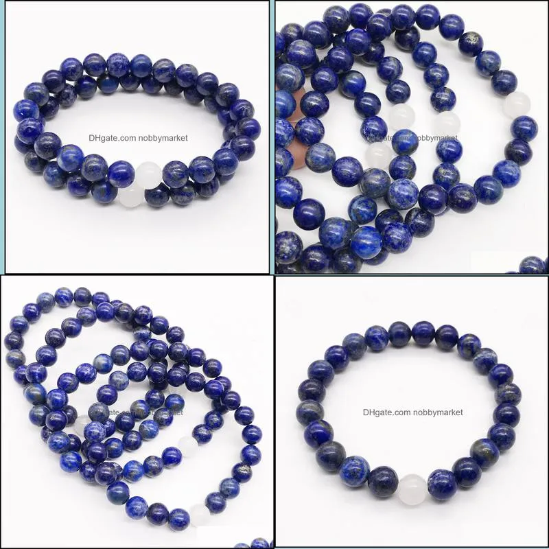 8mm Lapis Lazuli Bracelet,Gemstone Bracelet, White Jade Beads,Elastic Bracelet,Good Luck Bracelet