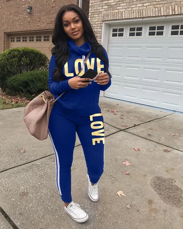 2022 Plus Size Womens LOVE Letter Print Tracksuit Set With High