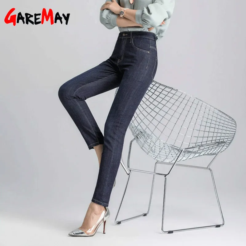 Jeans voor vrouwen hoge taille gewassen denim skinny potlood broek plus size stretch moeder slanke voeten negen vrouwelijke 210428