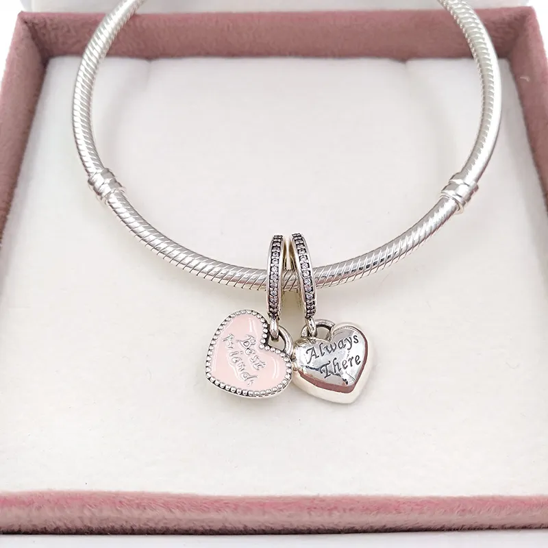 925 Sterling Silver Beads Friends Charm Pink Charms Fits European Pandora Style Jewelry Bracelets & Necklace 791950CZ AnnaJewel