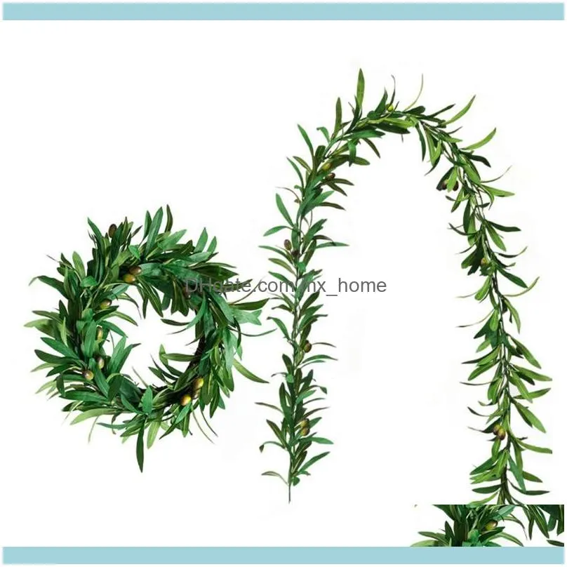 Decorative Festive Party Supplies Gardendecorative Flowers & Wreaths 1.85M Home Decor Hanging Olive Leaf With Fruit Garland Artificial Vine