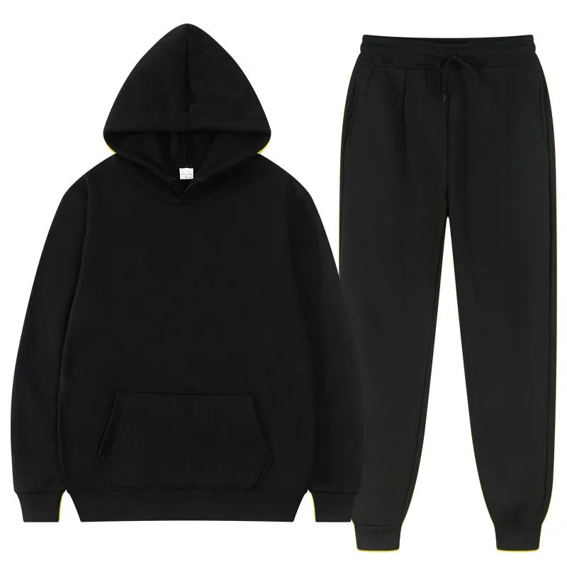 Survêtements pour hommes 2021 Sweat à capuche d'hiver Ensembles Hommes Mode Polaire Rouge Sweats à capuche Noir Marque Pantalon Casual Jogger Costume Survêtement Sweat Femme Pull