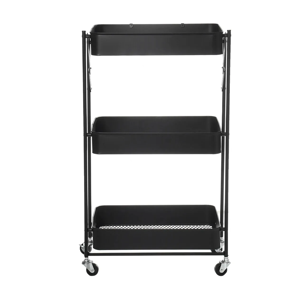 Multilayer Foldable Storage Rack with Wheels Kitchen Rolling Cart Free Installation Floor Shelf