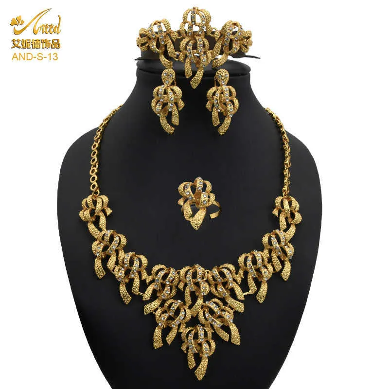 Hawaiian Jewelery Set Bridal Necklace Sets Earrings For Women Indian Rings African Bracelet Accessories Wedding Bridesmaid Gift H1022