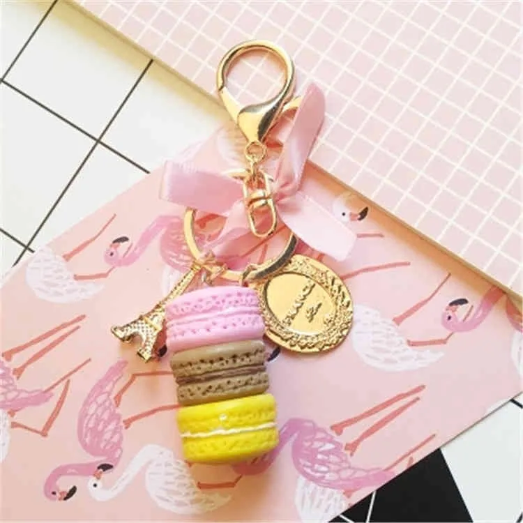 Creativo Macarons Torta Portachiavi LADUREE Effiel Torre Nastro Portachiavi Anello Borsa da donna Borsa Fascino Moda Gingillo Wholeasle